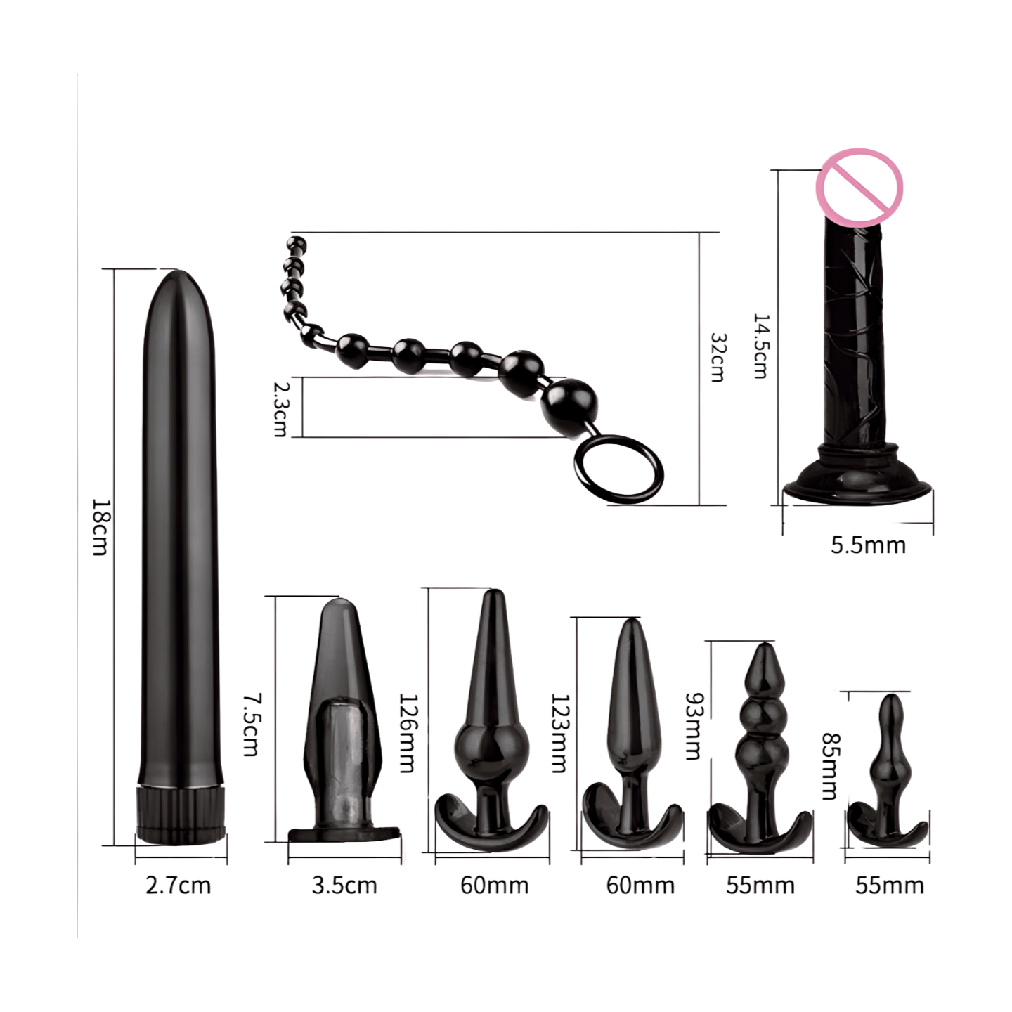 ANAALILELU SETTI DILDOLLA – VIBRAATTORI, HELMISETIT JA 4 TAPPIA - Puuhabox