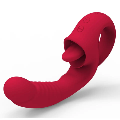 Vibraattori KIIHOTIN KIELI TOIMINTO PLEASUREZ, silkinpehmeä ja monipuolinen seksuaalinen lelu, näkyvissä kuva.
