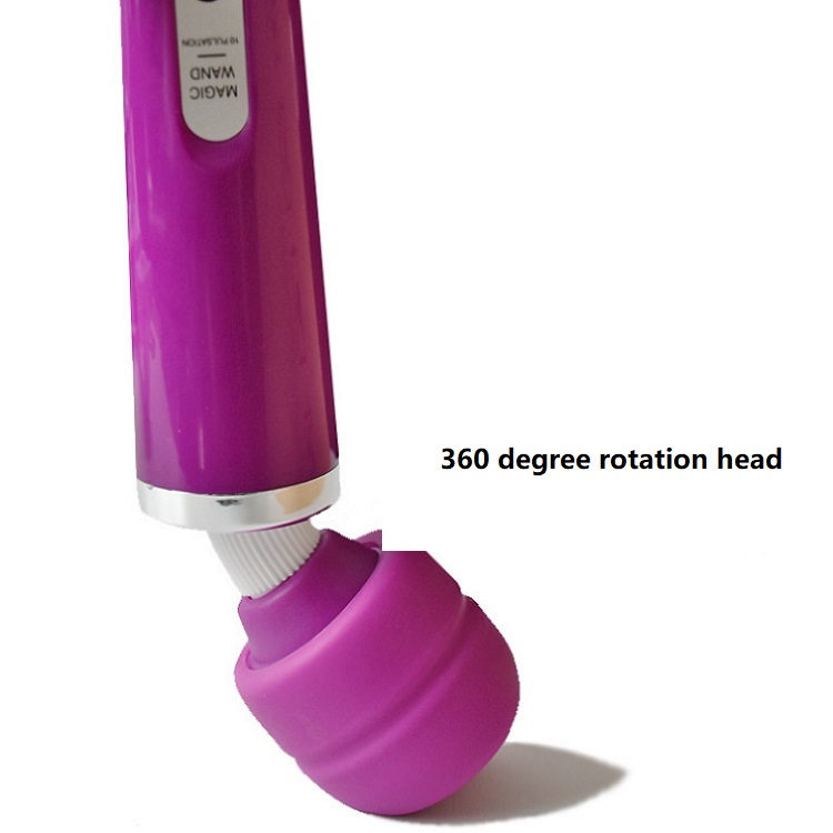 Naisten seksilelu PLEASUREZ WAND X10 AVwand, musta ja pyöreä, esittäen laitteen pää ja säätöosat.