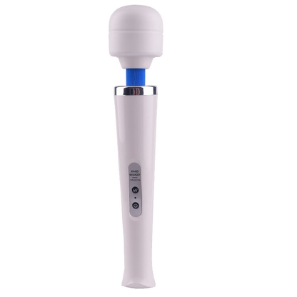 Naisten seksilelu PLEASUREZ WAND X10, musta, pyöreä pää ja ergonominen muoto, kuvassa laitteen pää ja kädensija.