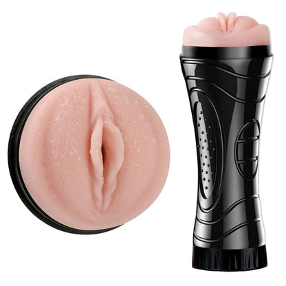 Pleasurez-vaginamasu, miesten seksilelu, realistinen muoto, pehmeä ja yksityiskohtainen vagina-masturbatori kuva.