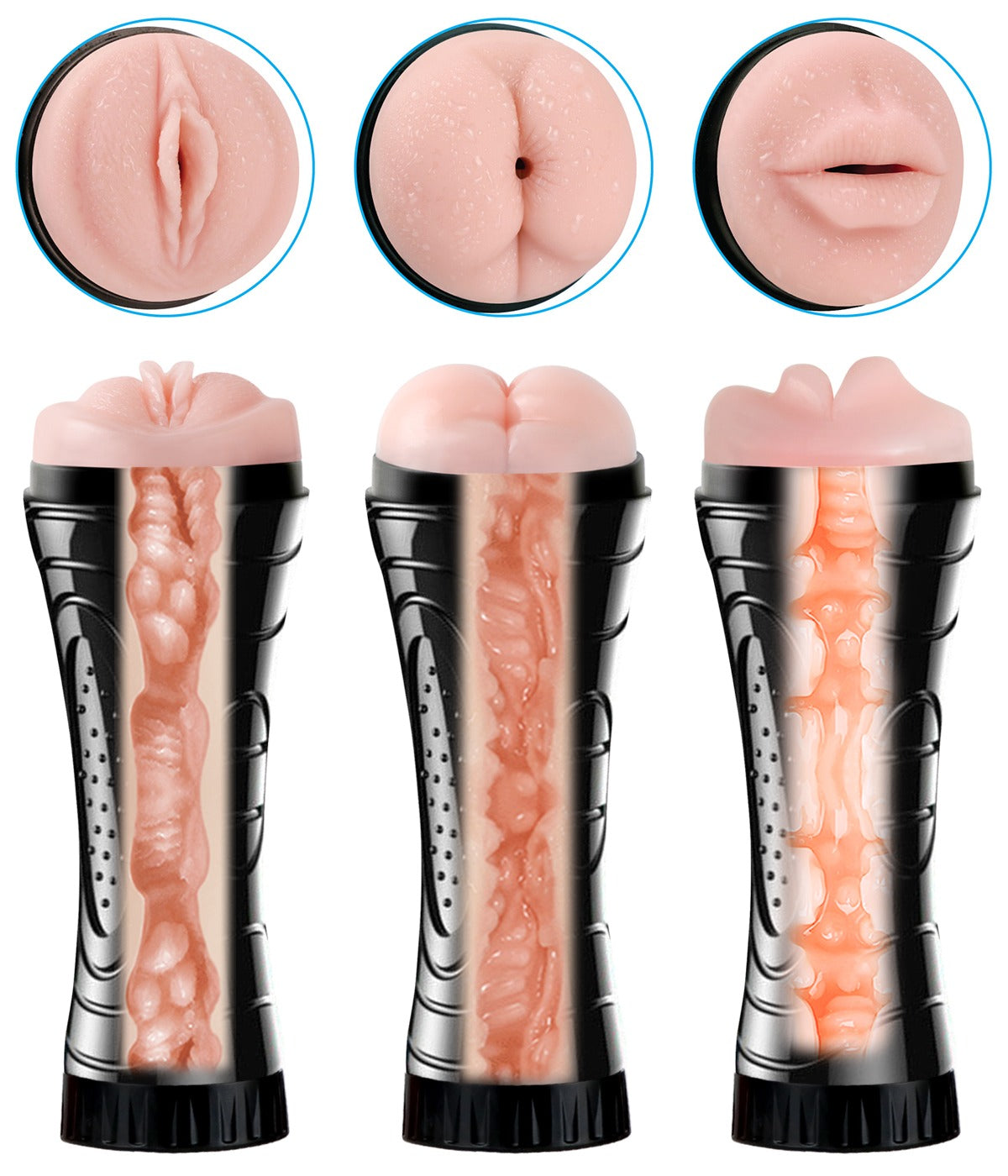 Pleasurez-vaginamastruaattori miesten seksilelu, realistinen ja pehmeä materiaali, kuva etusivulta.