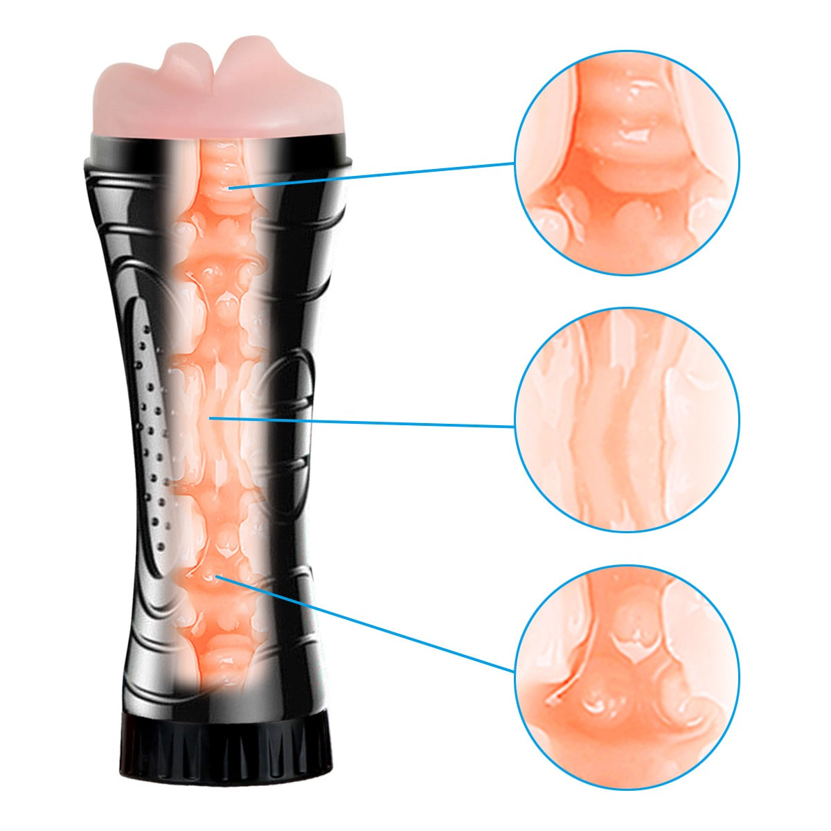 Pleasurez-merkki anaalimasturbaattori miesten seksileluna, kuva esittää realistista muotoilua ja pehmeää tekstuuria.