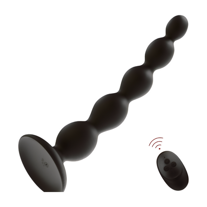 Pleasurez-merkkiinen anaalihelmi-vibraattori, musta, silikonista, ergonominen ja pehmeä kosketus.
