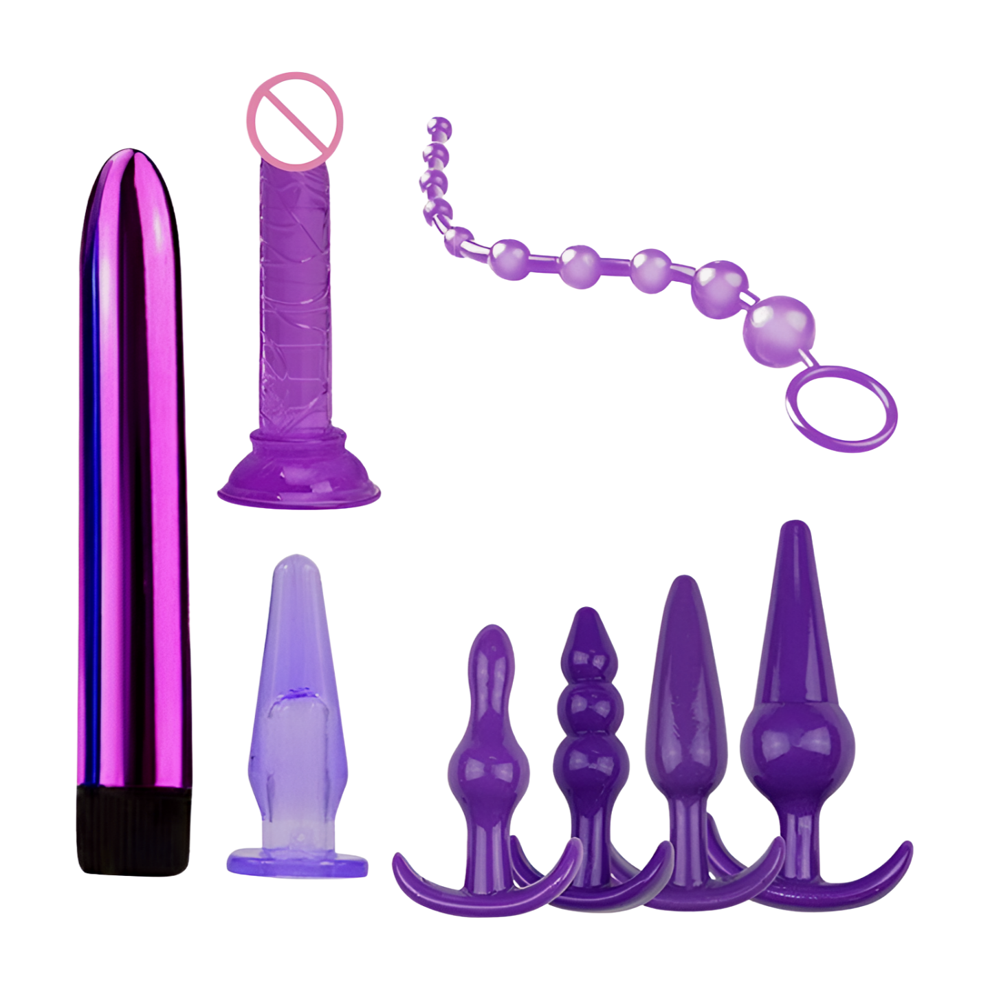 ANAALILELU SETTI DILDOLLA – VIBRAATTORI, HELMISETIT JA 4 TAPPIA - Puuhabox 