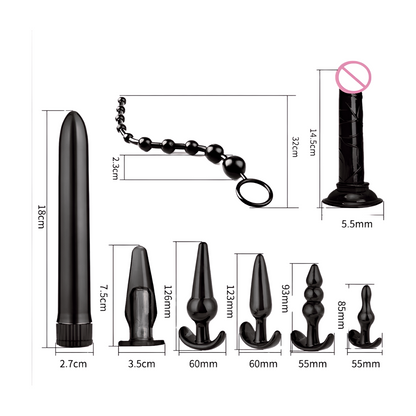 ANAALILELU SETTI DILDOLLA – VIBRAATTORI, HELMISETIT JA 4 TAPPIA - Puuhabox 