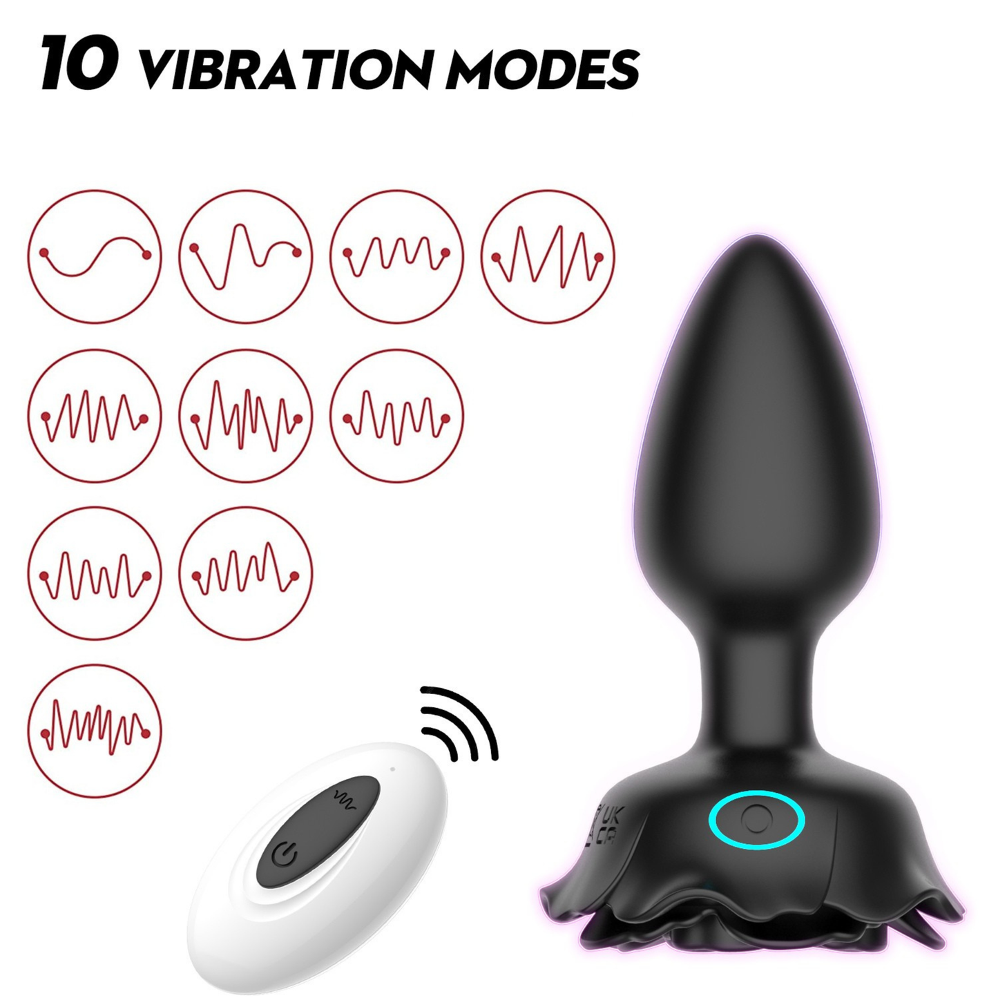 Musta PLEASUREZ Anaalitappi Ruusu Valo, anaalituote, pehmeä ja tyylikäs design, näkyvissä kuvan keskellä.