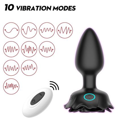 Musta PLEASUREZ Anaalitappi Ruusu Valo, anaalituote, pehmeä ja tyylikäs design, näkyvissä kuvan keskellä.
