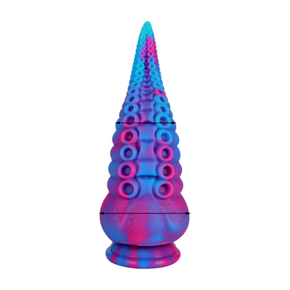 Violetti sateenkaari DILDO OCTOPUS PLEASUREZ, dildo-tyyppinen lelu merimiehen kuviolla, läpikuultava ja pehmeä.