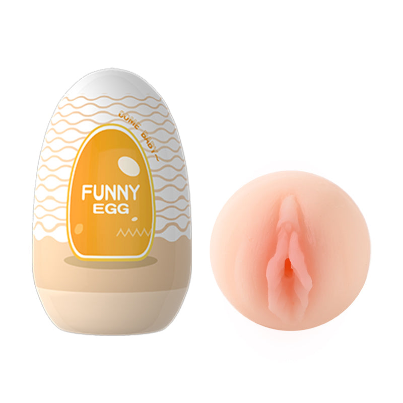 Valkoinen ja sininen Funny Egg -masturbaattori miehille, PLEASUREZ, seksilelu, yksityiskohtainen ja pehmeä tekstuuri.