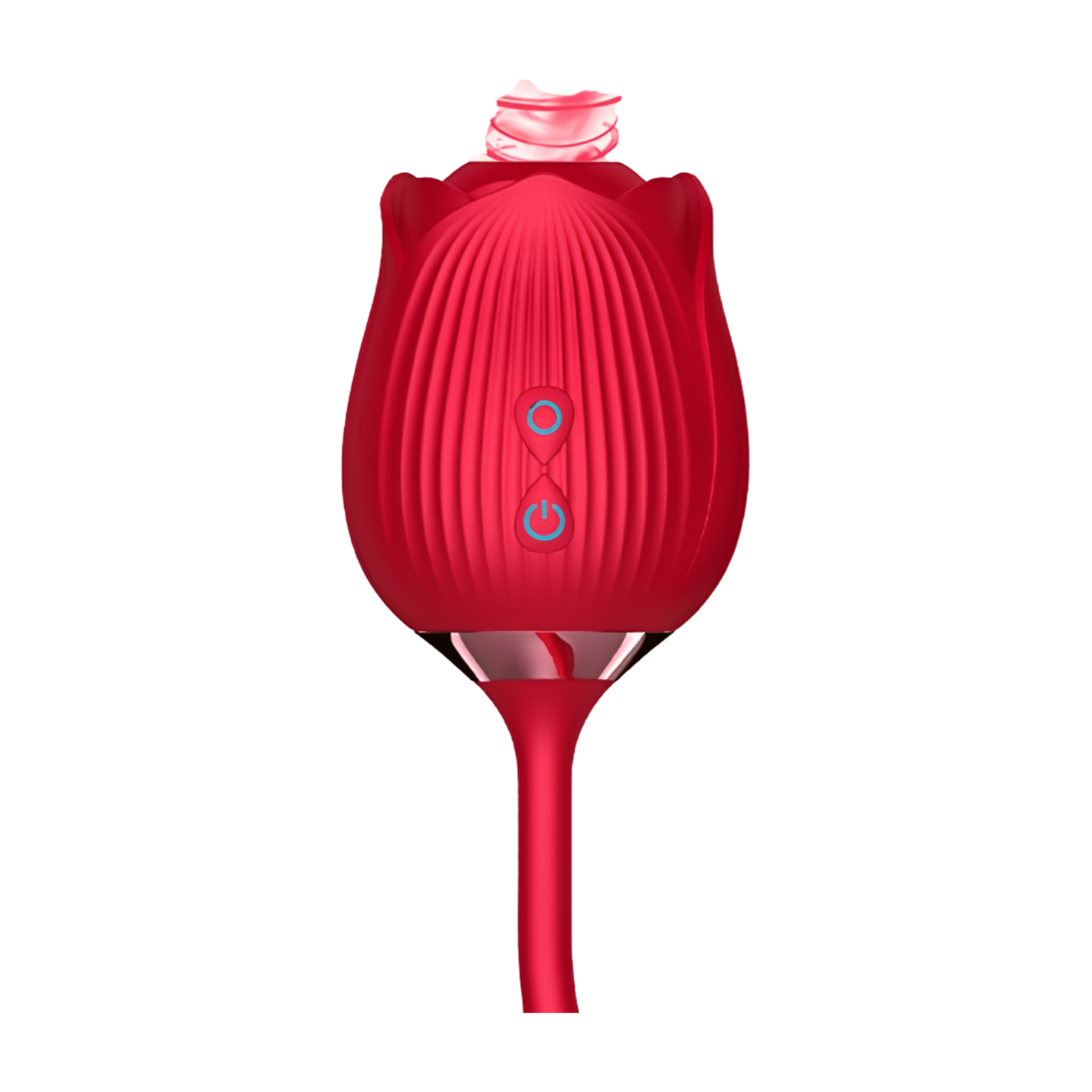 Pleasurez VIBRAATTORI RUUSU DUO, a rose-shaped women’s vibrator, with dual vibrating tips for intimate pleasure.